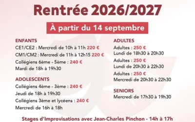 Ateliers théâtre à Vernon. Rentrée 2026/2027
